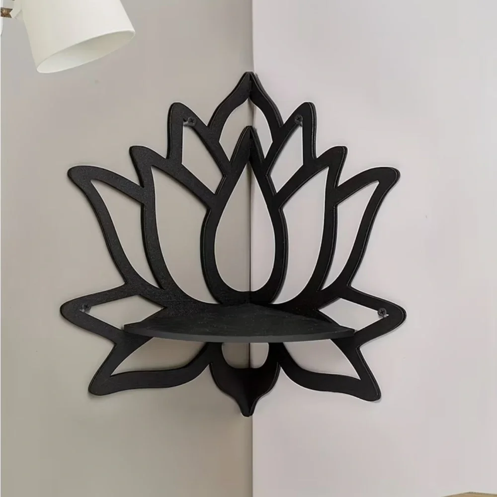 Black Lotus Flower Wall Candle Holder Metal Corner